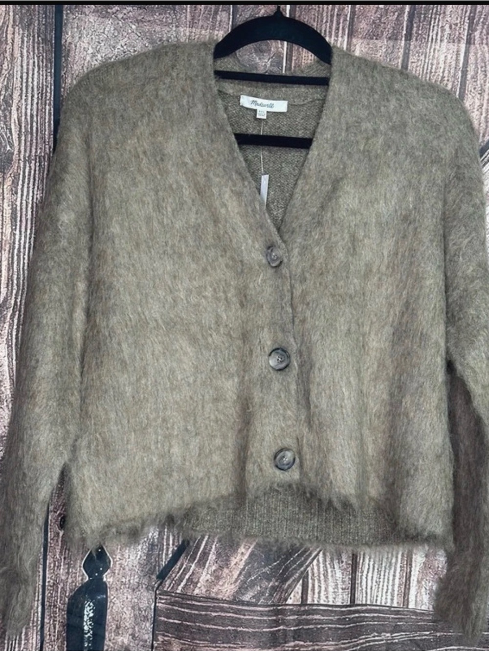 Madewell XXS Fuzzy Alpaca Wool Cardigan Olive Green Button Front